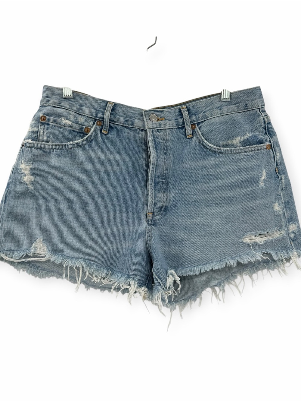 Agolde Distressed Light Blue Denim Cutoff Shorts